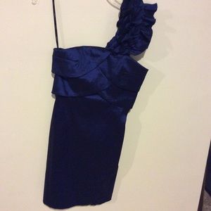 Snap Navy Flower One-Shoulder Cocktail Dress